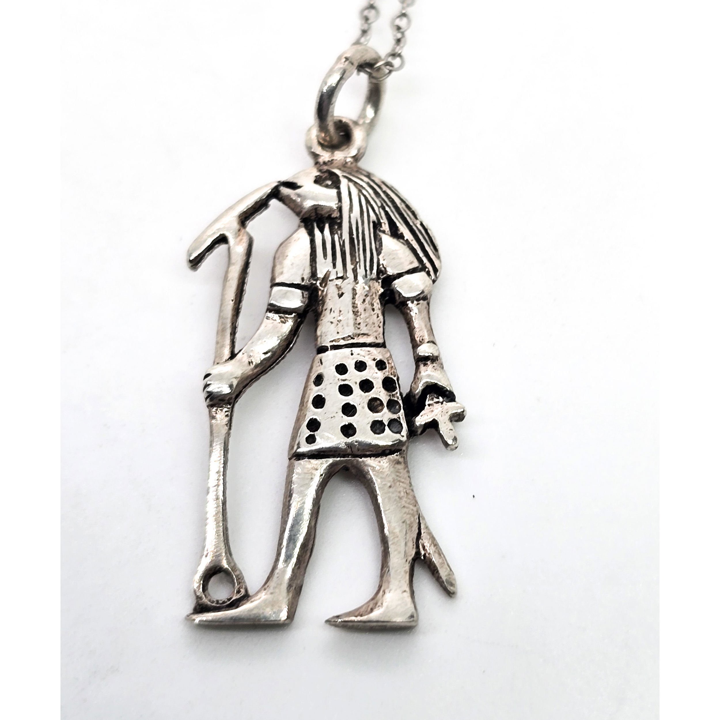 Horus Egyptian God figural sterling silver pendant necklace