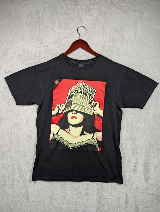 Vintage OBEY Right Wing Political Global Warming Science Black Shirt Size Medium