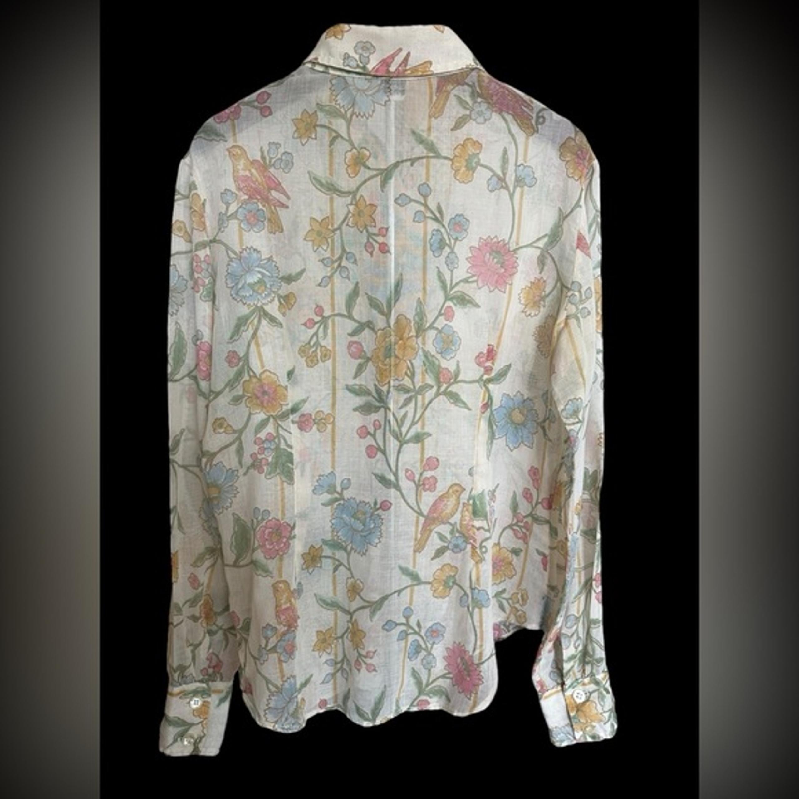 Vintage Sheer Floral / Bird Button Up Ellen Tracy Blouse (Assigned Size 13/14)