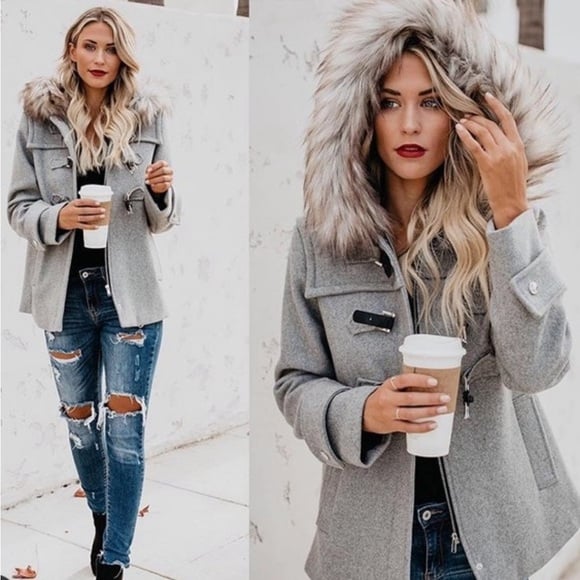 Posh Republican Faux Fur Hooded Pocketed Pea Coat