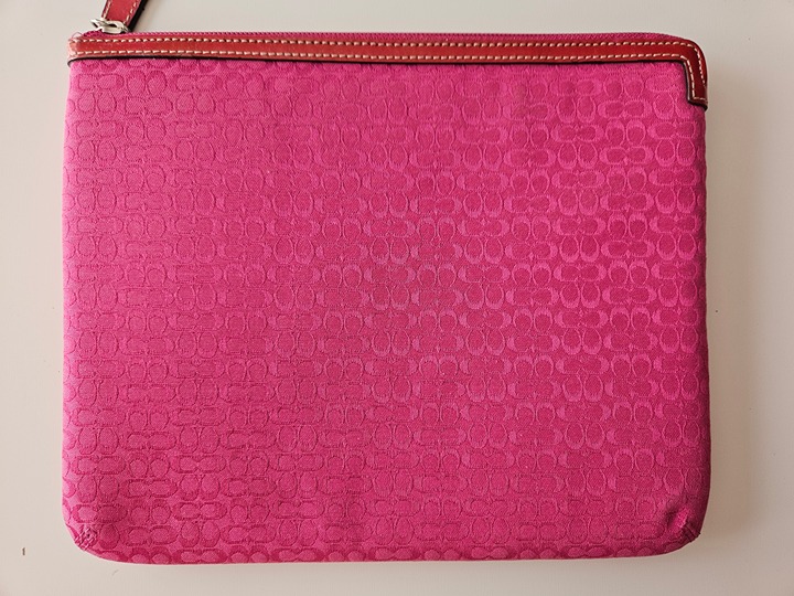 Vintage COACH Magenta Pink Canvas Patent Leather iPad Tablet Case Pouch Zipper