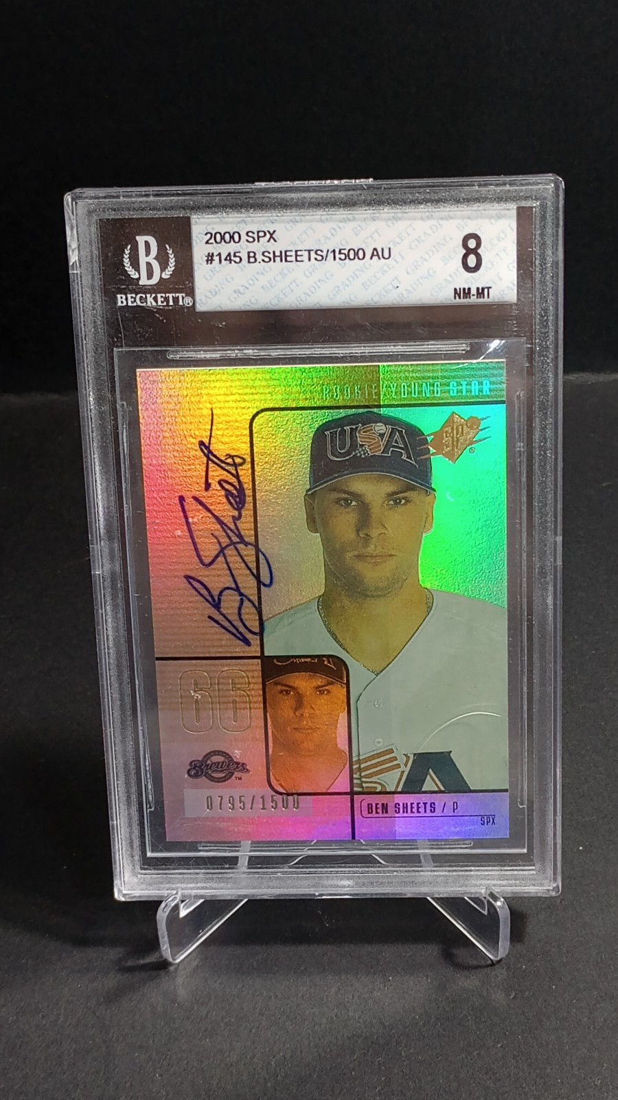 Ben Sheets Brewers 2000 SPX Baseball RC AUTO/1500 Graded NM-MT 8