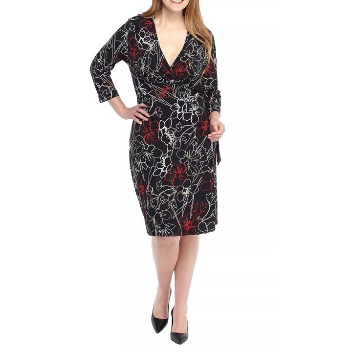 NEW! The Limited Black Floral Midi Belted Career Sheath Dress SIZE 3X Faux Wrap