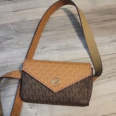Michael Kors Belt Fanny Pack Wallet L XL New Authentic Brown Signature Logo NWT