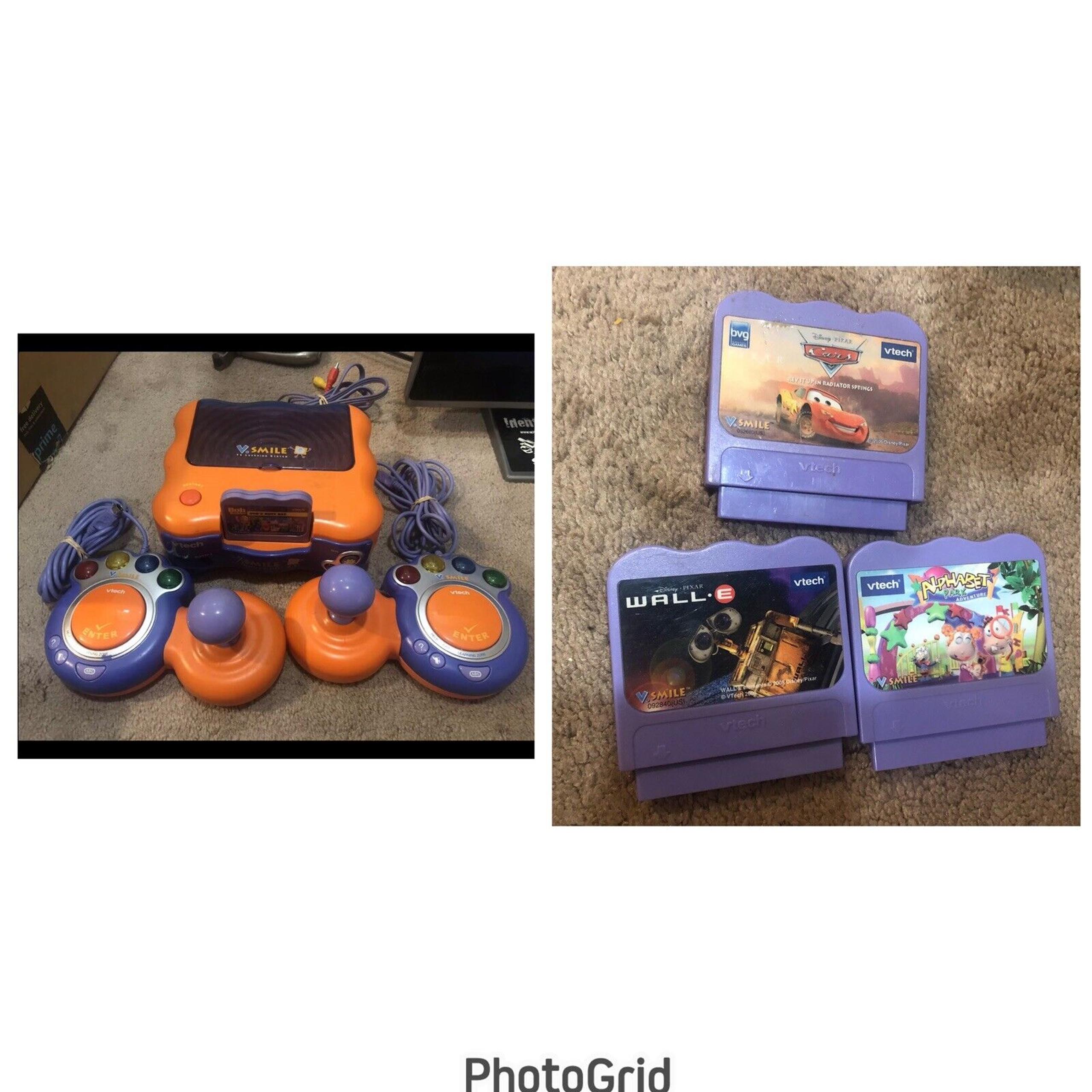 Vtech Vsmile TV Learning System Bundle (2 Controllers + 4 Games) Tested Working