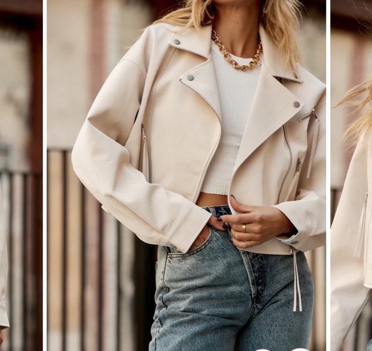 Roxbury Egg Shell Vegan Leather Jacket