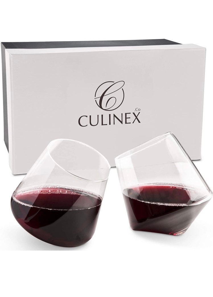 Hand Blown Stemless Wine Glasses, Set of