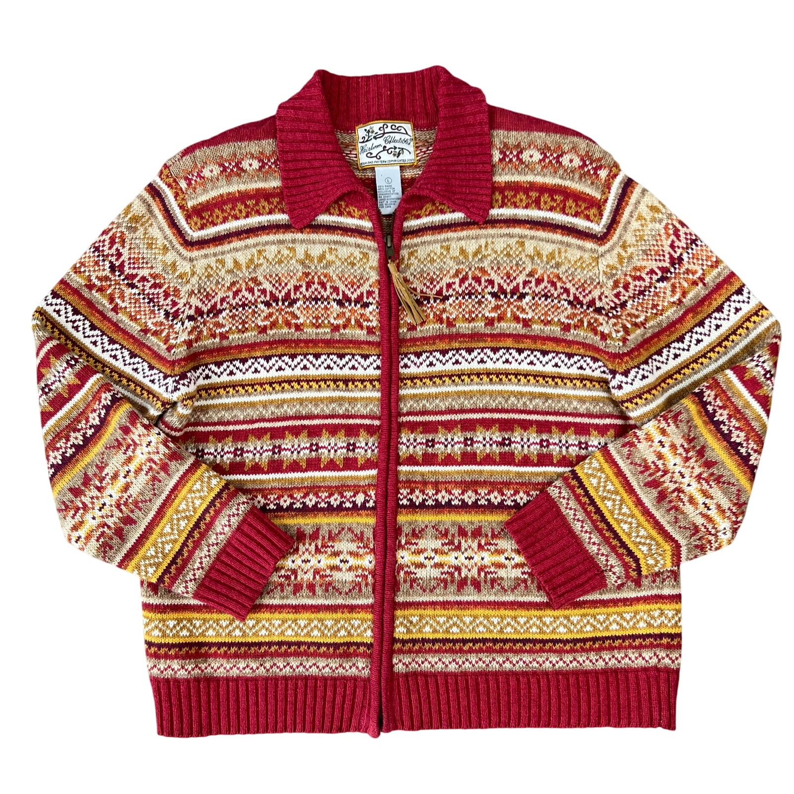 Vintage Y2K Heirloom Collectibles Full Zip Multicolor Collared Knit Sweater (L)