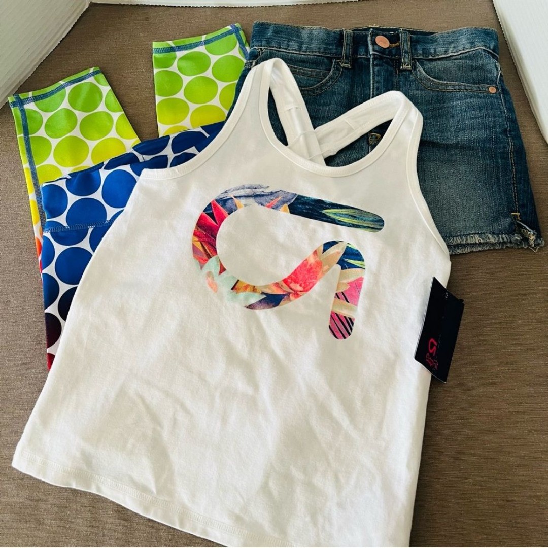Gap Kids 3 Piece Girl’s Lot: Jean Shorts Racerback Tank Top Capri Leggings NEW S