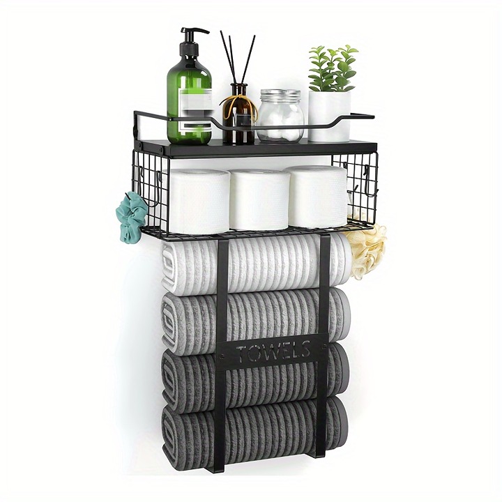 1pc Wall Mounted Bathroom Towel Storage Rack, Towel Rack For Bathroom, vdfbht