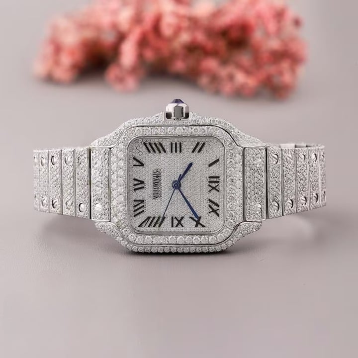 Luxury Woman Moissanite Diamond Watch Handcrafted Moissanite On Stainless Steel