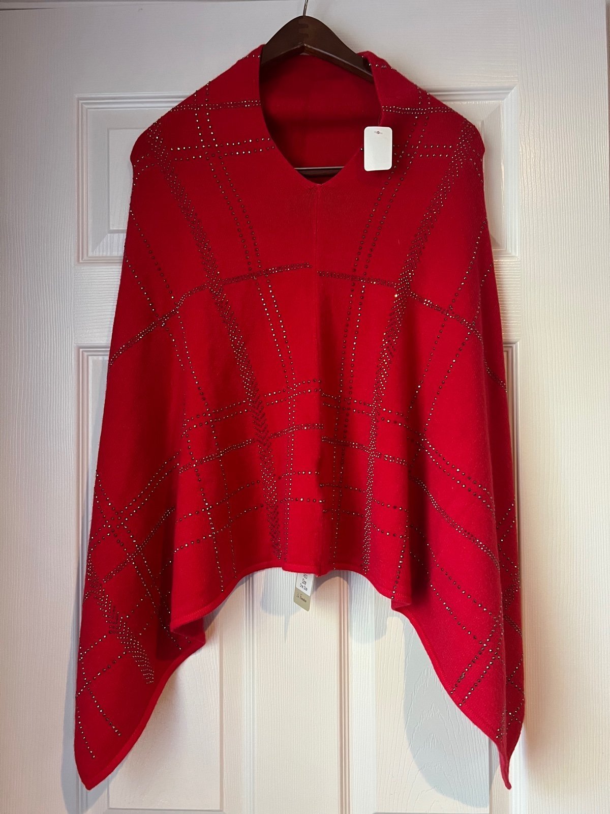 La Fiorentina Red Embellished Knit Poncho One Size NWT