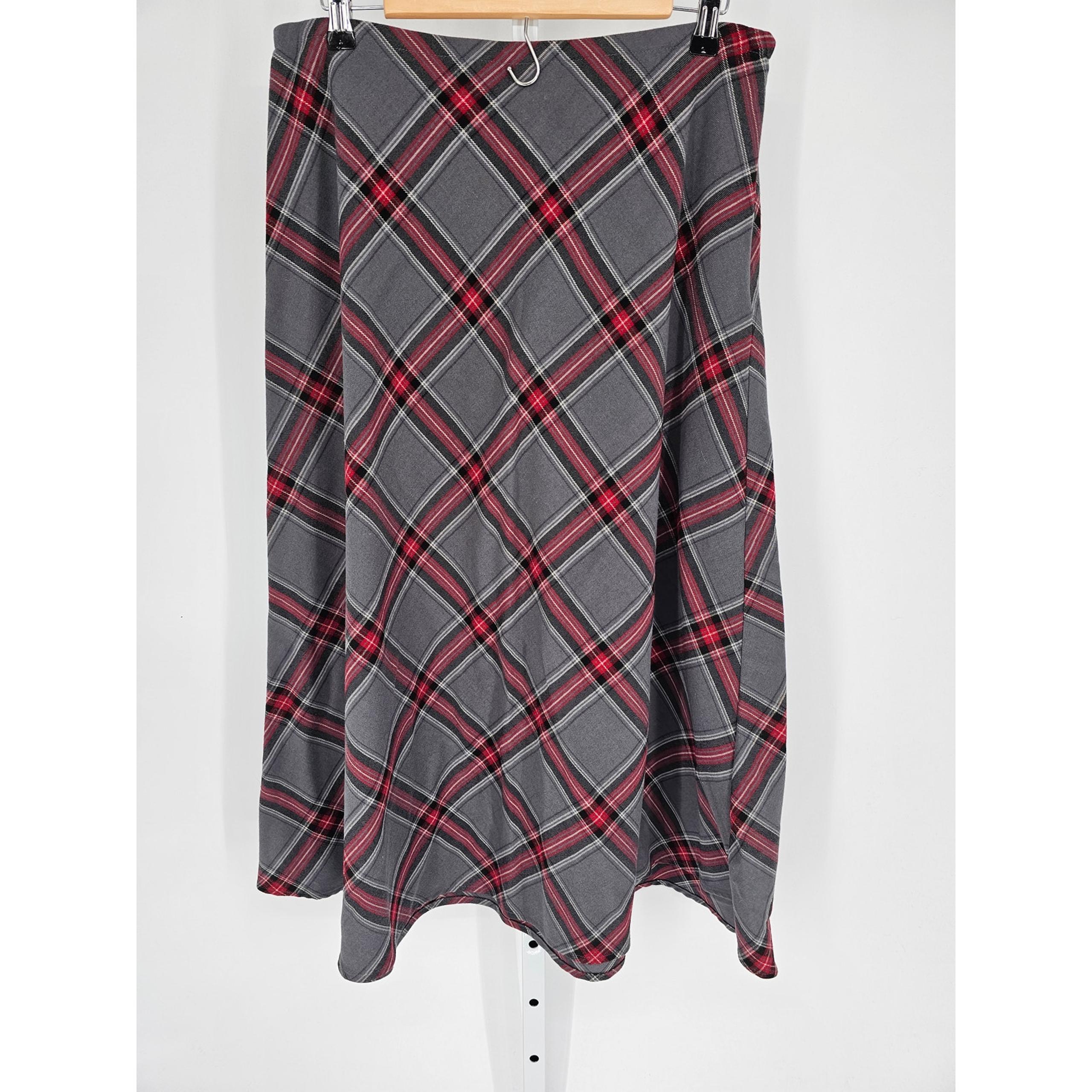 Croft & Barrow Women's Plaid Stretch Multicolor Polyester Long Skirt Size 12