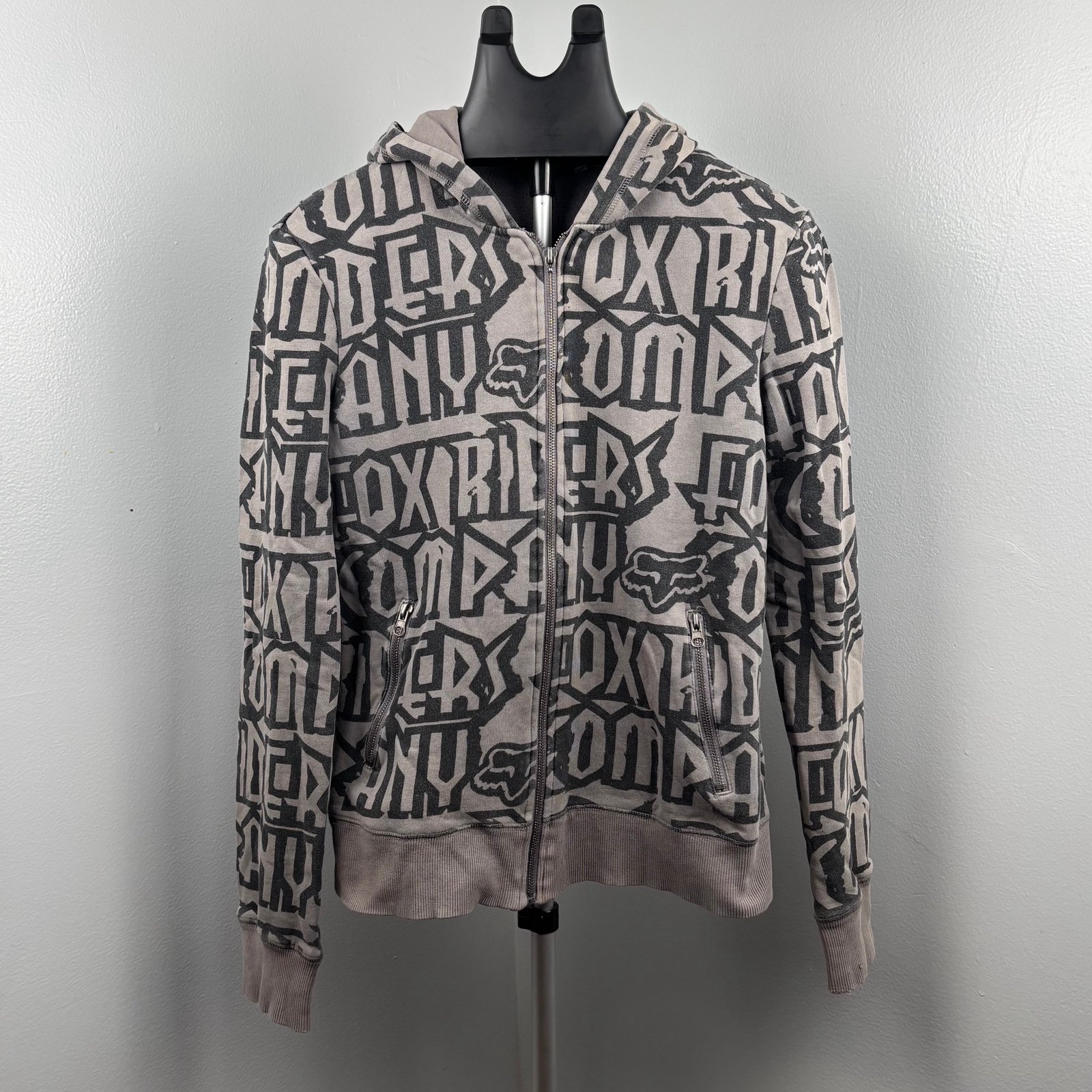 Big Kids Youth Vintage Y2K Fox Racing Brand Zip Up Hoodie Sweater Size Large