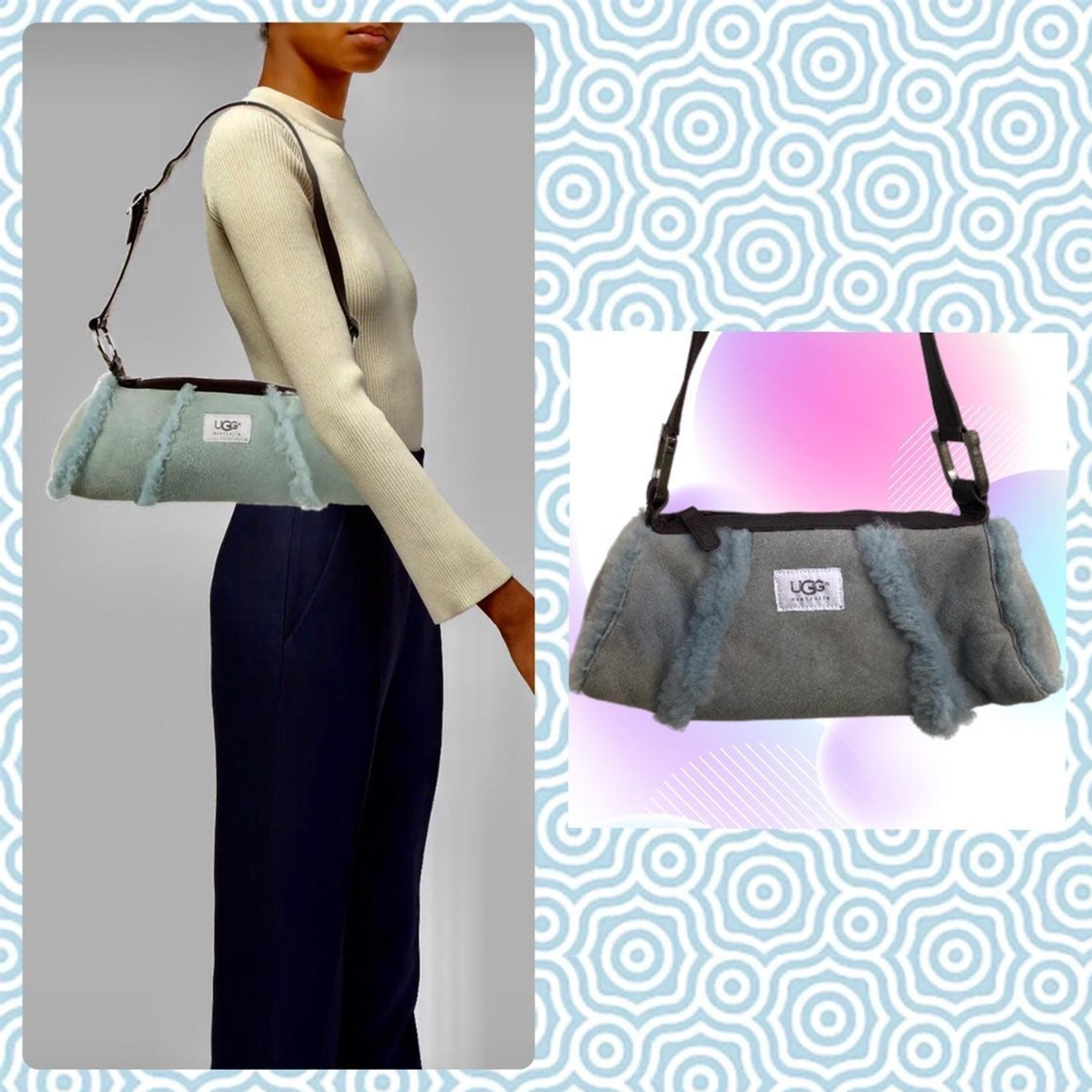 UGG Australia Shearling Teal/Blue Fur Lined Purse Barrel Shoulder Bag
