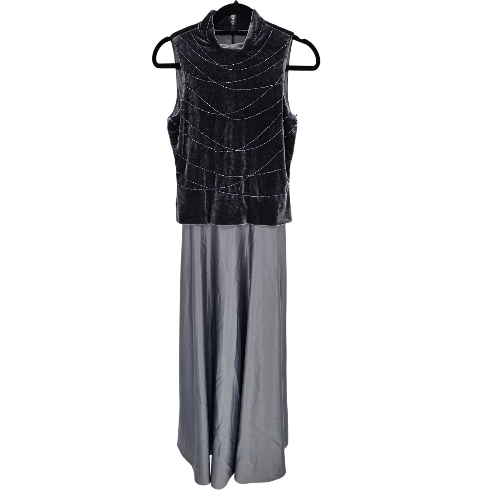 Vtg Arianna by Rachel Kaye Womens Sz 6 Maxi Length Formal Dress Silver Velvet