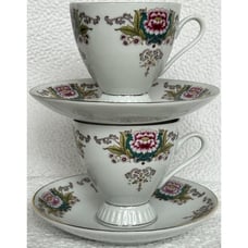 Yong Sheng Vintage 1970s Lotus Flower Set Of 2 Cups & Saucers Liling, China EUC