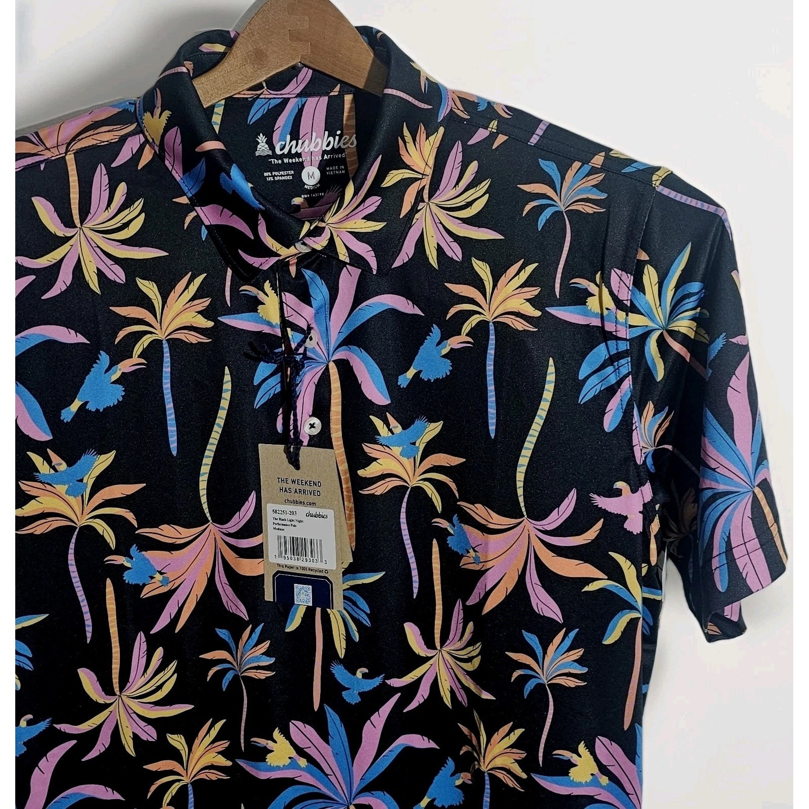 Chubbies Performance Polo Shirt Mens 'The Black Light Night' Polo Shirt Sz M NWT