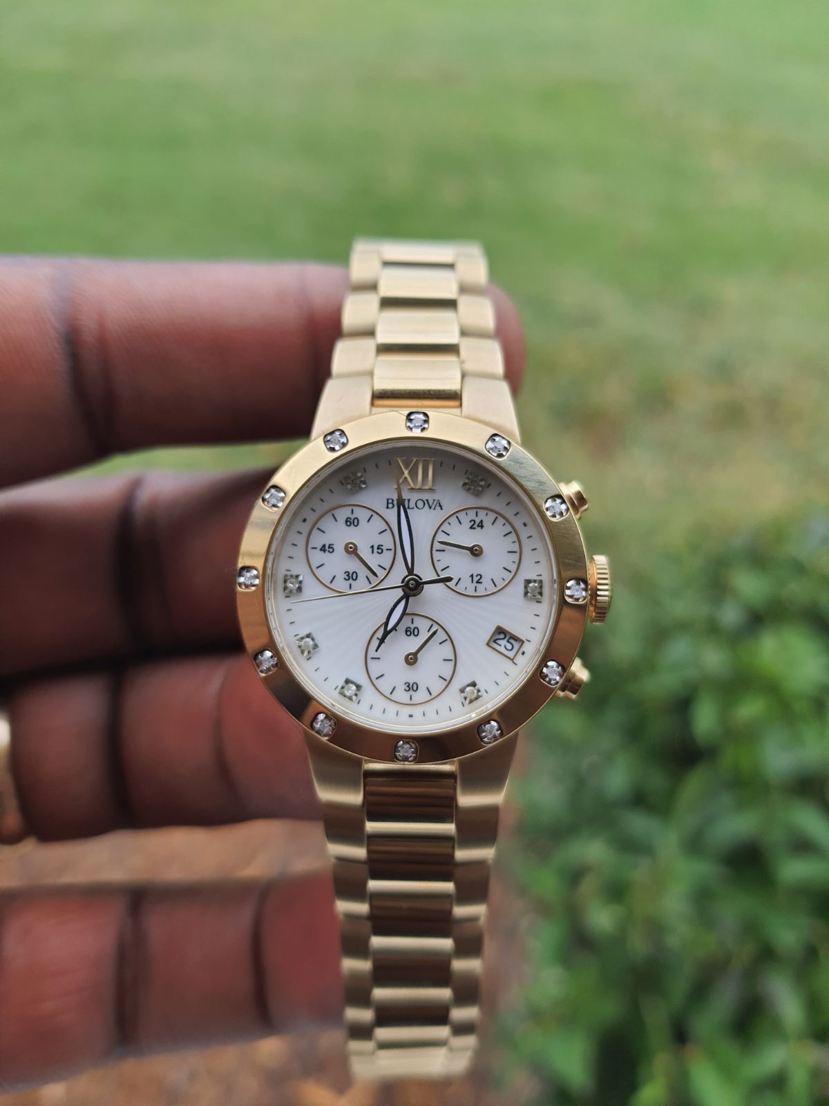 Bulova Diamond Chronograph White Mother of Pearl Dial Ladies Watch 98R216