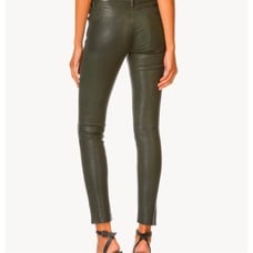 FRAME Le High Skinny Leather Pants High Rise Stretch, Deep Moss Green