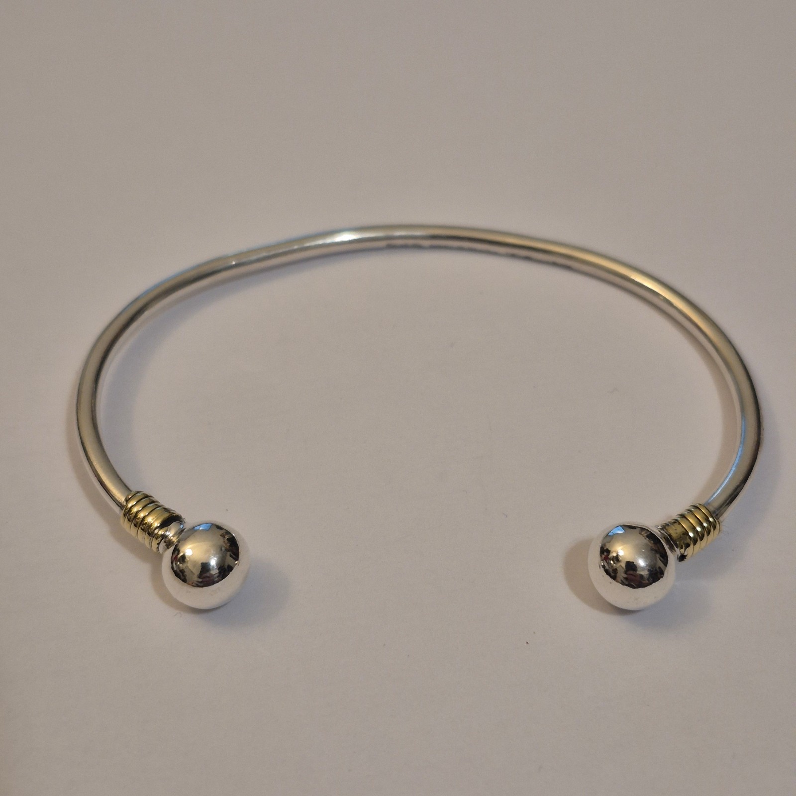Vintage TH-119 Mexico 925 Sterling Silver & Brass Ball End Cuff Bracelet