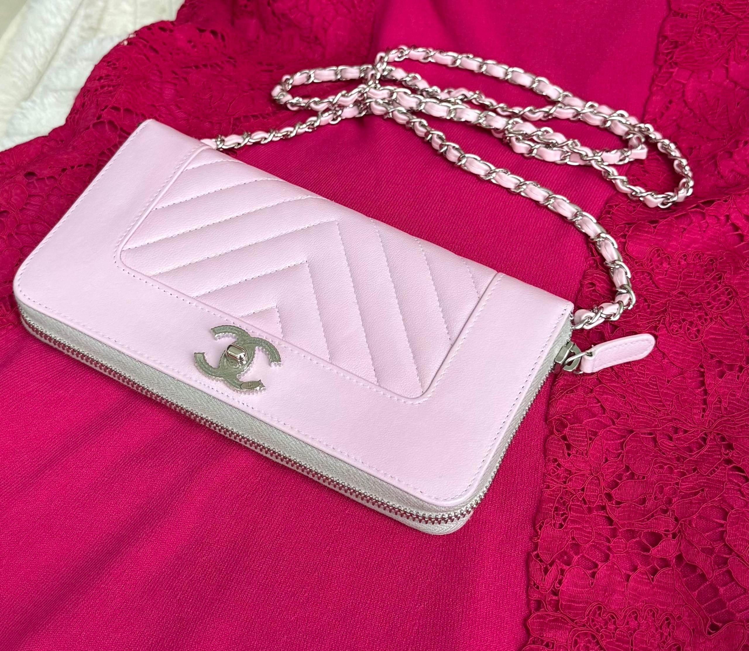 Pink Chanel Mademoiselle Quilted Leather Wallet on Chain crossbody Bag