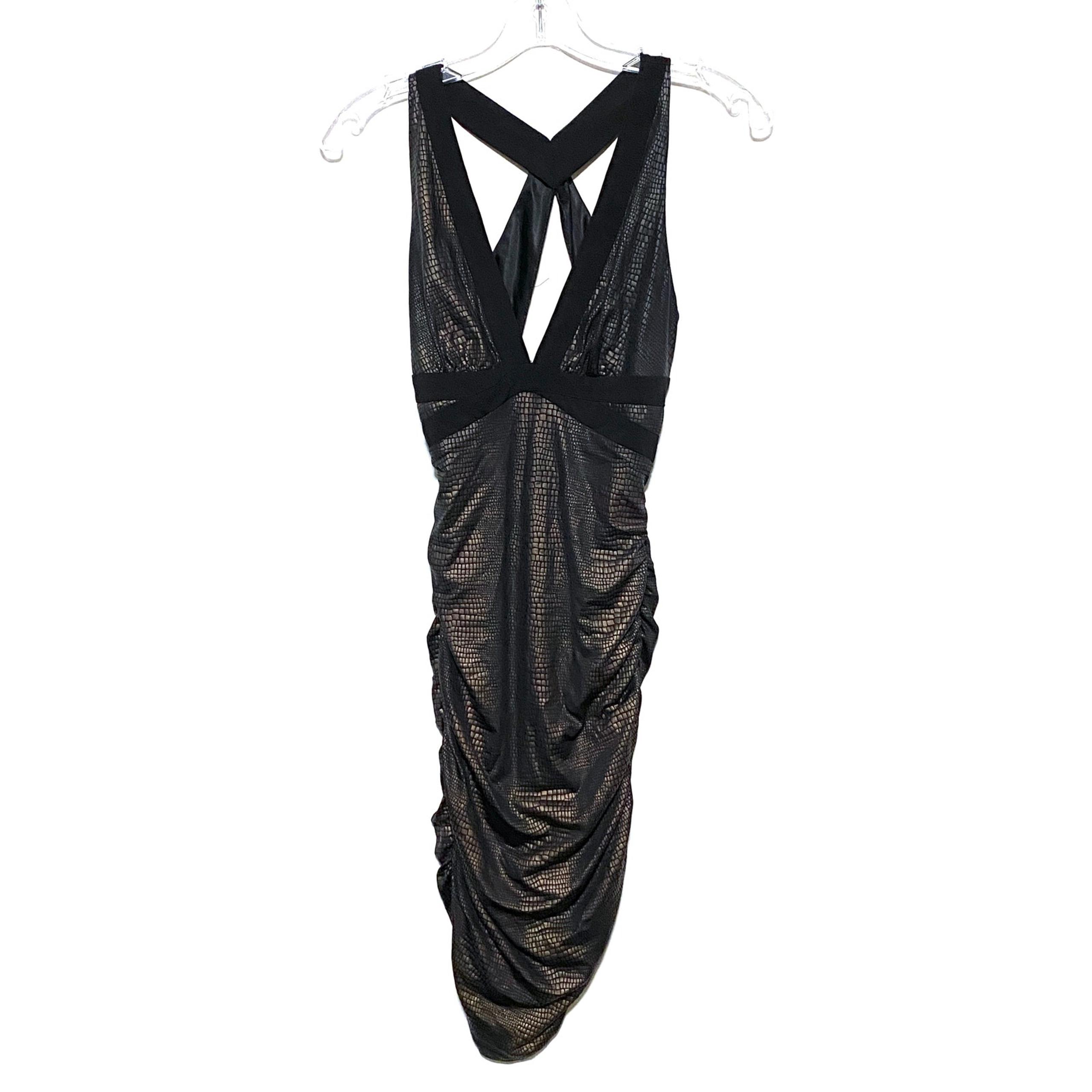 Arden B Mini Dress Slinky Ruched Bodycon Metallic Animal Print Stretch Womens XS