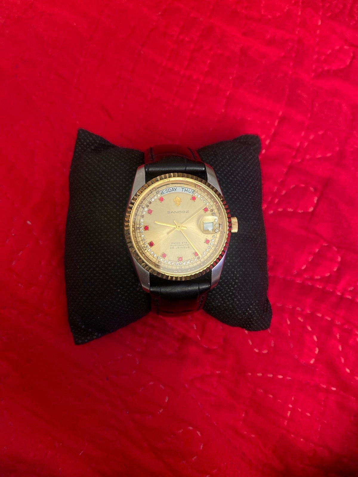 Sandoz two tone red diomond hour 8732 D-34-8 automatic men’s watch