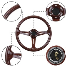 NEW JDM UNIVERSAL 350MM DARK WOOD STYLE Acrylic Deep Dish 6 Holes Steering Wheel