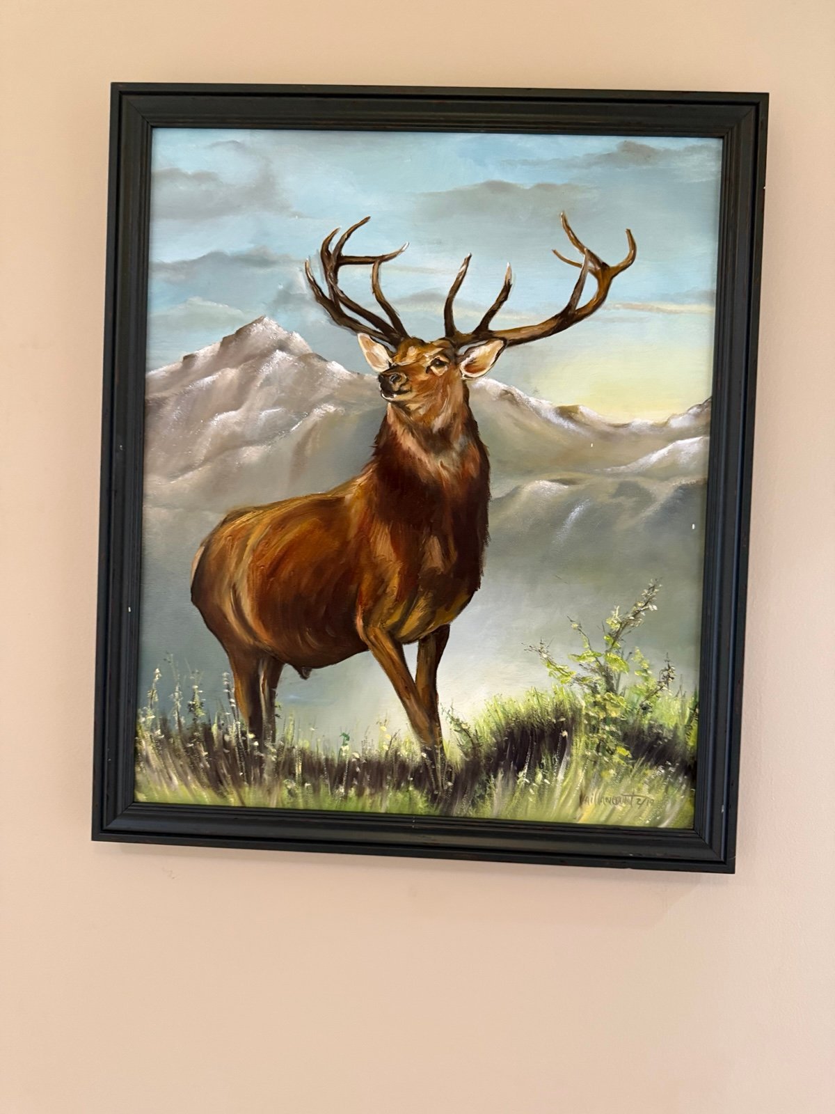 Oil painting study 'Monarch of the Glen' Elk Deer stag buck forest 20x24 FRAMED!