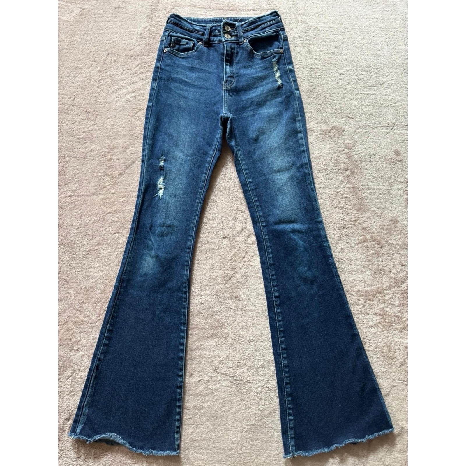 Kancan Women's Blue Denim Flared Distressed High Rise Size 25
