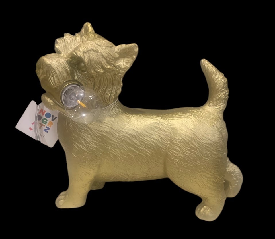 Yorkie Gold Metallic Table Lamp Novogratz Yorkshire Terrier Dog 11” L X 9.5” H
