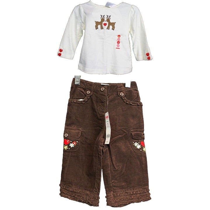 2007 Gymboree Moutain Cabin Outfit 12-18 Mths Baby Shirt Pants Reindeer Heart Br