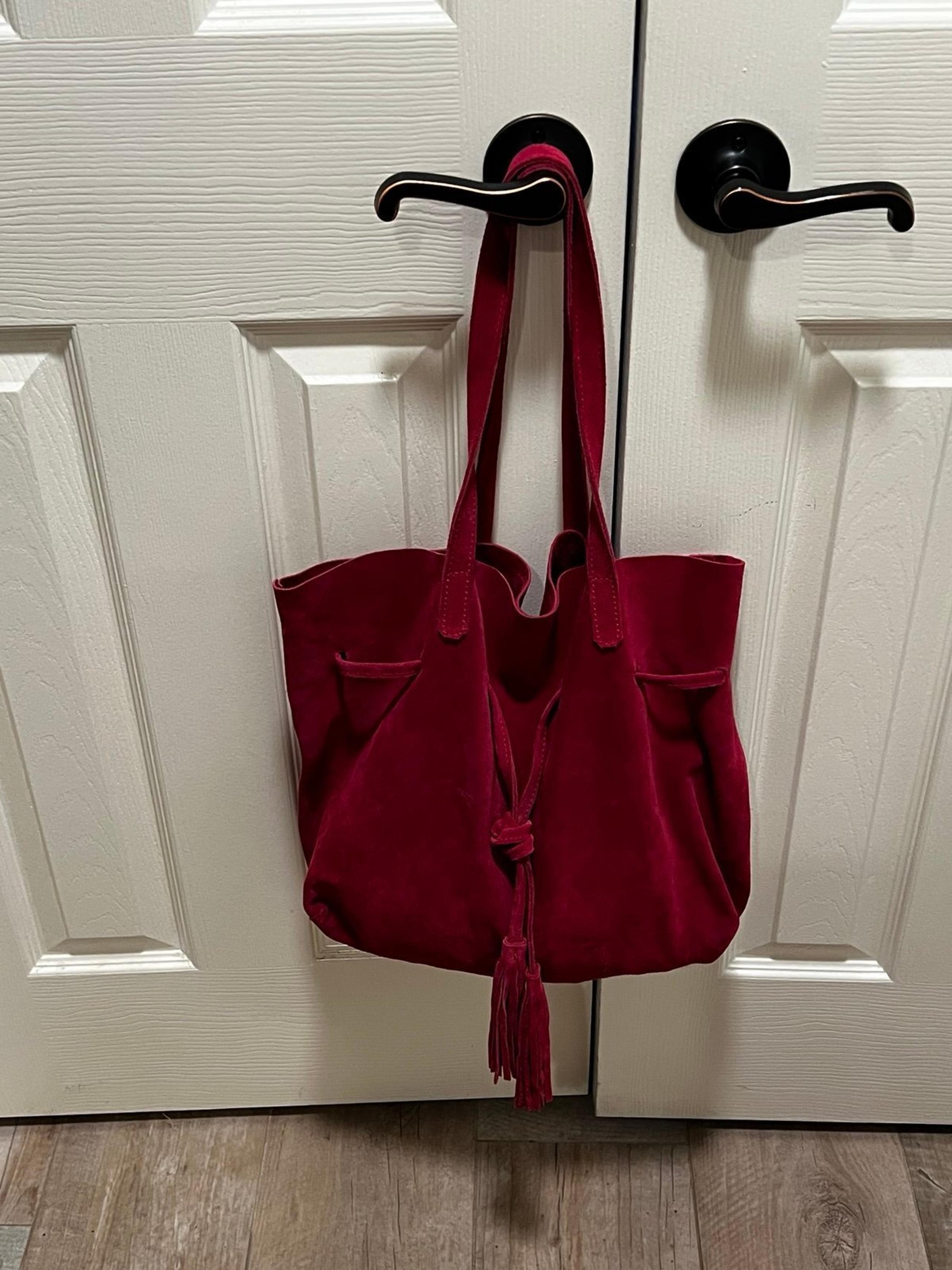 Able Maria drawstring suede leather tote bag shopper with tassels