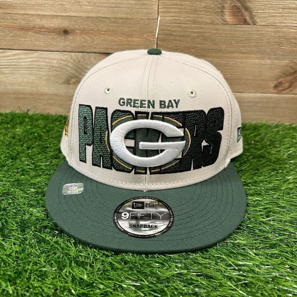 Green Bay Packers Hat Cap Mens Snapback Beige Green New Era Draft Day 2023 NEW