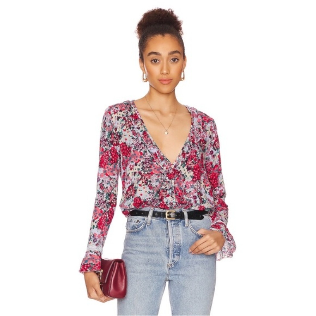 NWT Free People Heat Wave Long Sleeve Floral Bodysuit in Rose Garden Combo