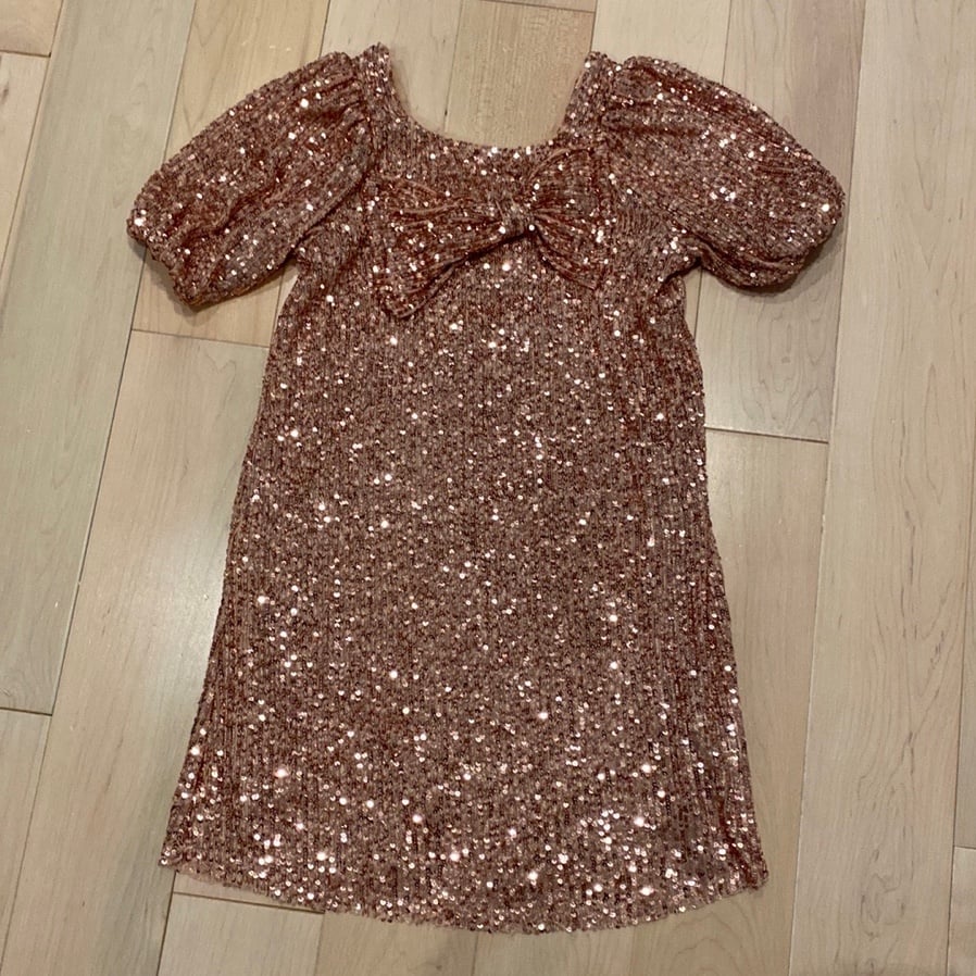 ZARA pink sequin bow accent dress 9
