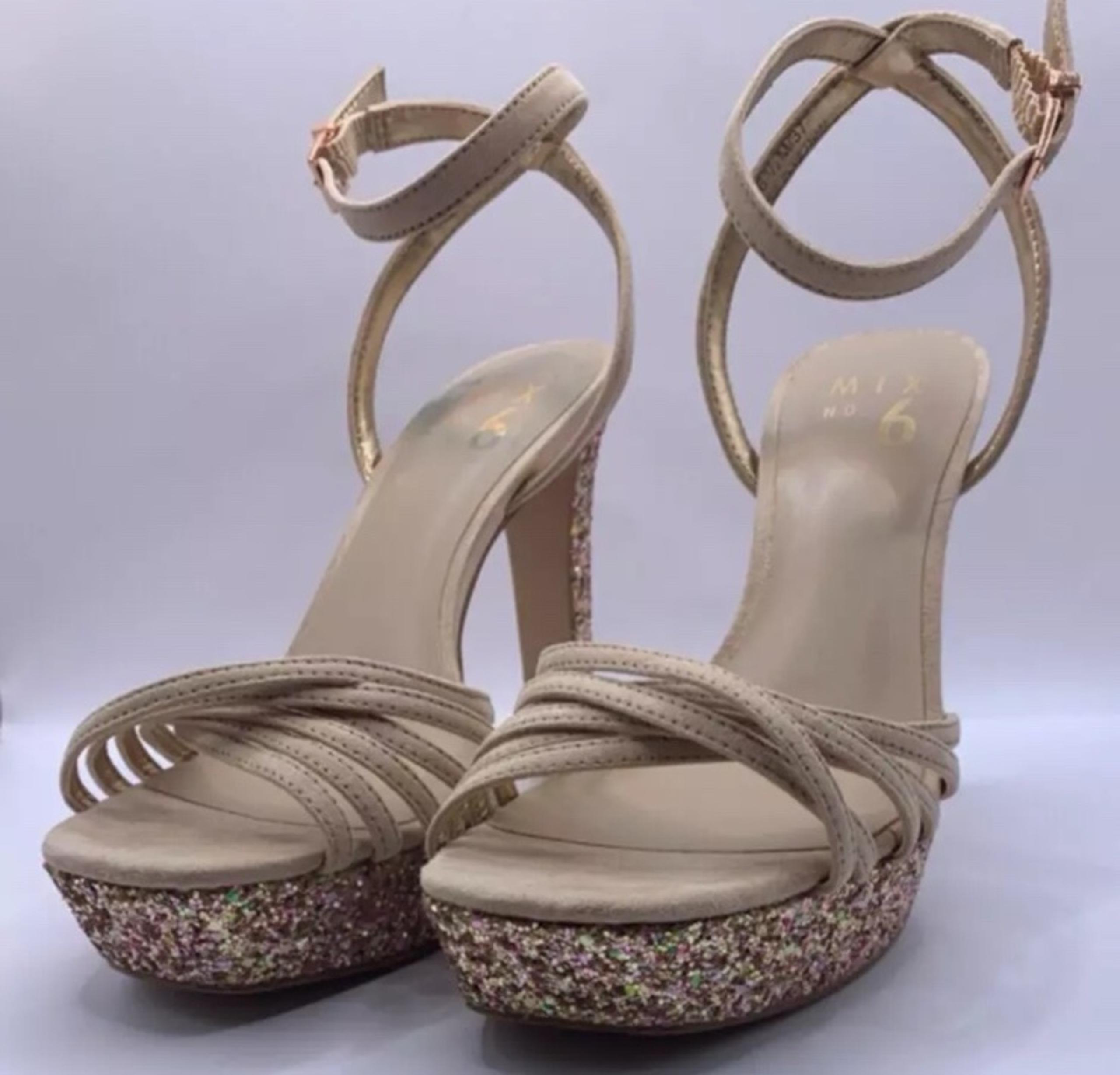 Shiny/Sparkly Ankle Strap 4" Heel Open Toe Sandal/Shoes by Mix No. 6 Size 6.5