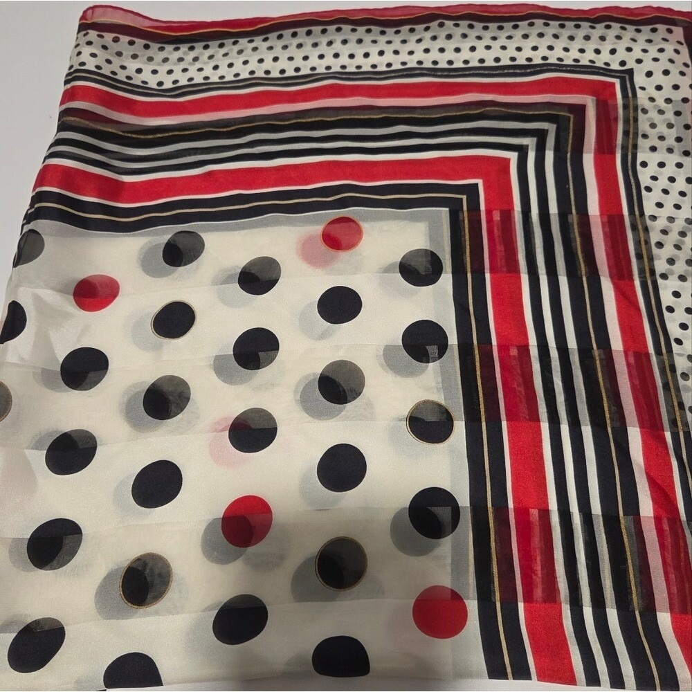 Adrienne Vittadini Polka Dot Scarf - Red, Black, White - Square