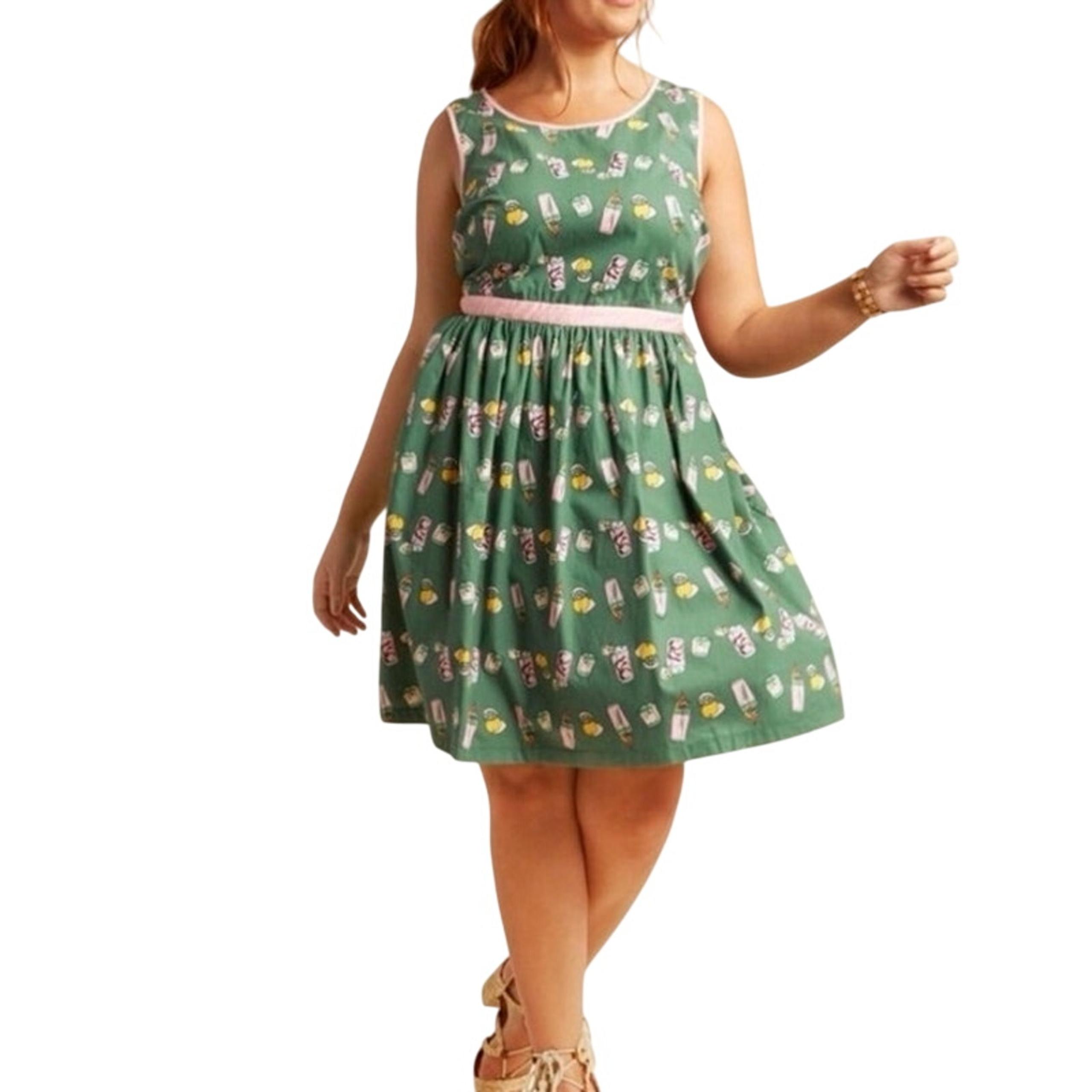 MODCLOTH PInk Lemonade A-Line Flare Midi Dress Size 2X Novelty Retro Rockabilly