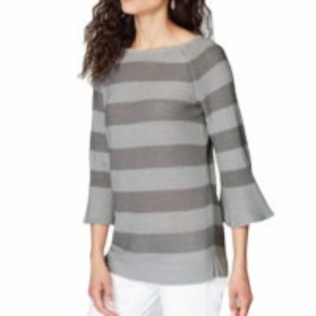J. Jill Gray Tonal Stripe Metallic Thread Linen Blend Tunic Sweater Medium
