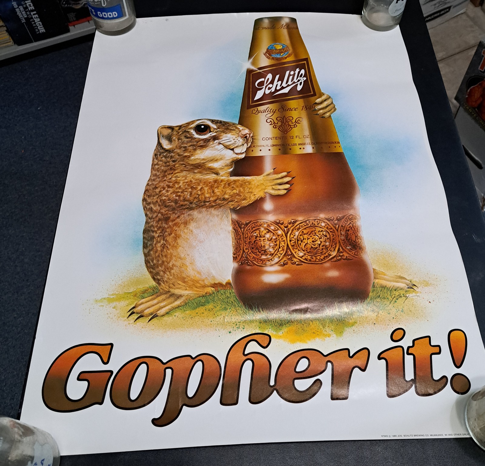 Vintage 1980 Schlitz Beer Gopher It Poster