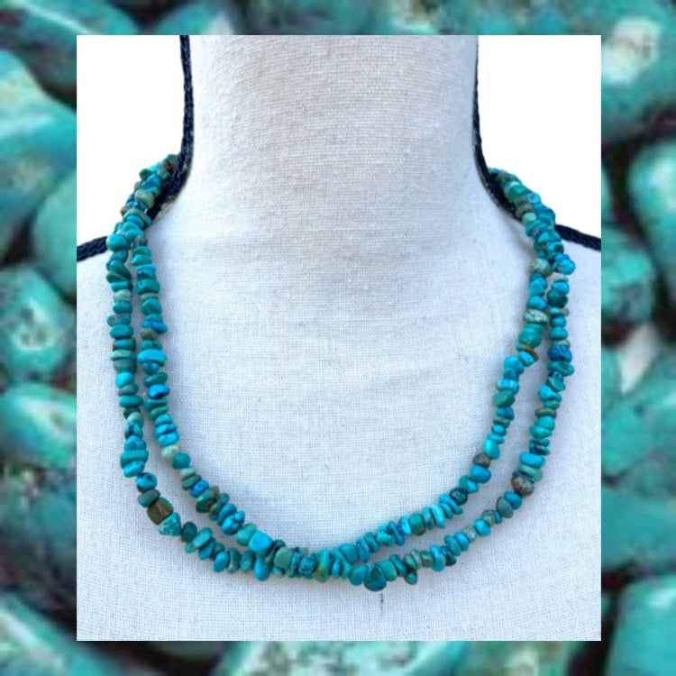 Carolyn Pollack Turquoise Nugget Double Strand Necklace Silver Southwest 17-21”