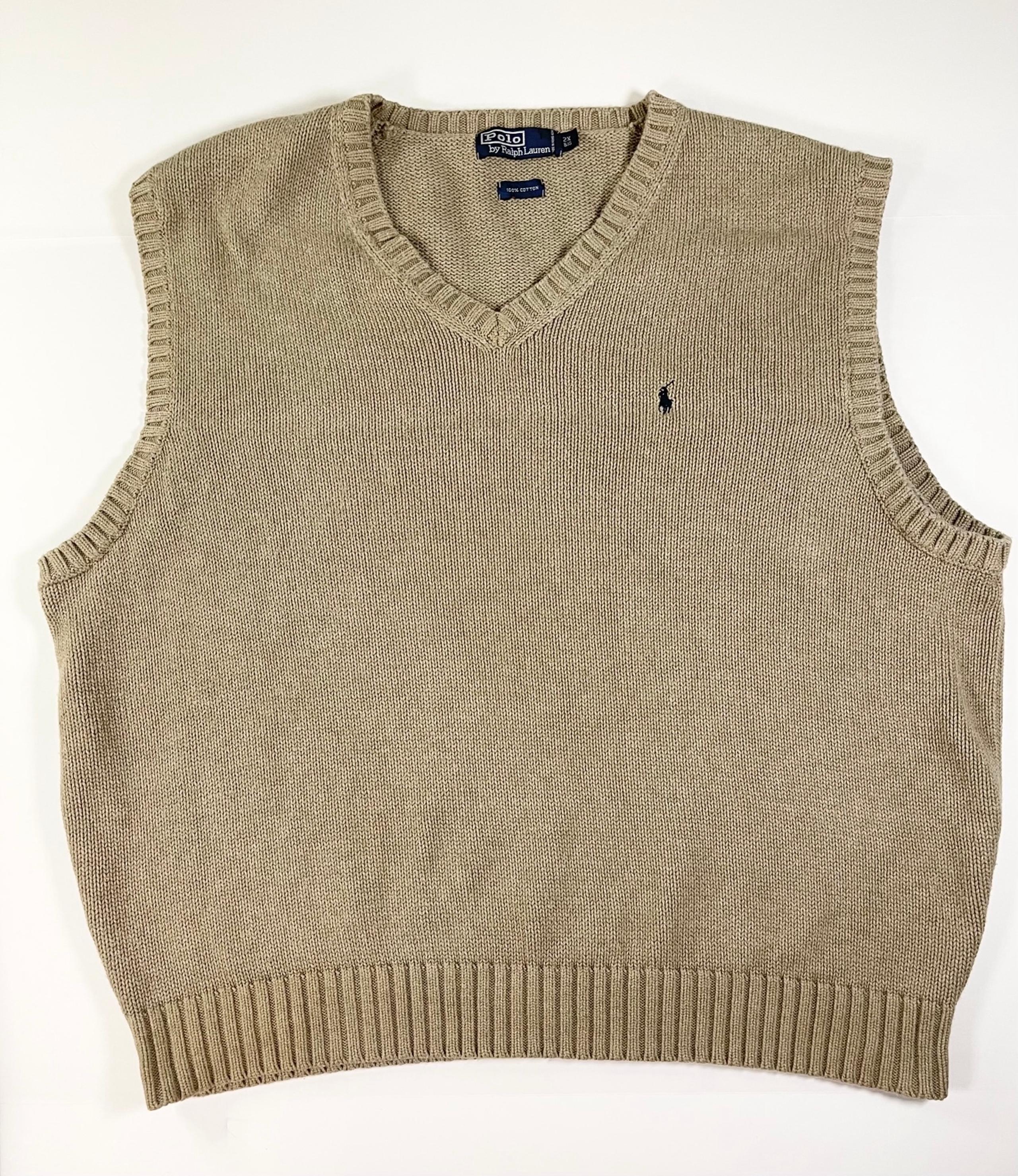 Polo Ralph Lauren V Neck Sweater Vest Tan Cotton Men XXL Vintage