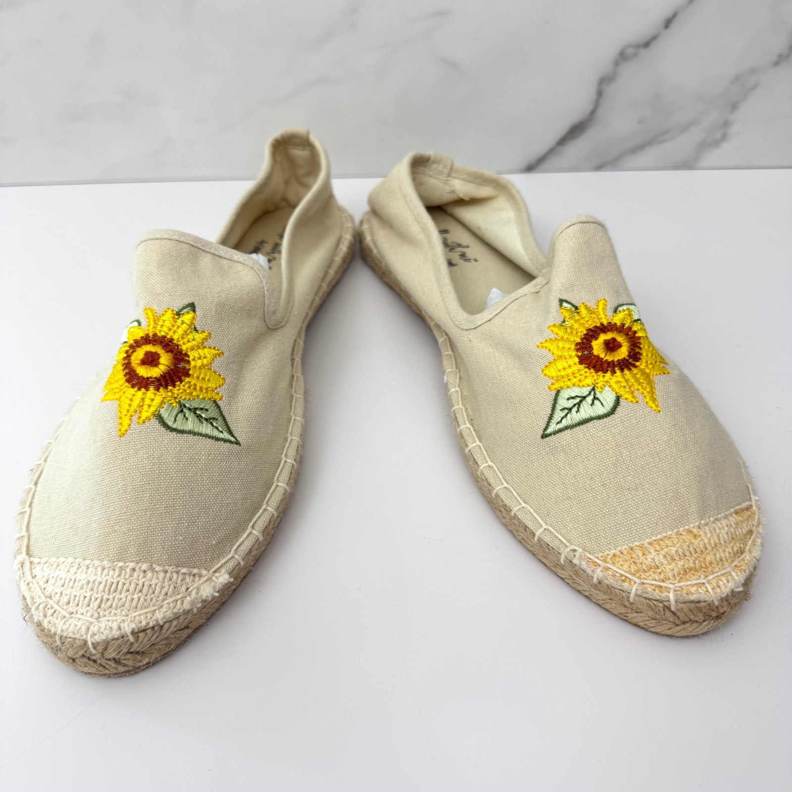 Coldwater Creek Womens Canvas Espadrille Flat Shoes Size 9 Cotton Sunflower Tan