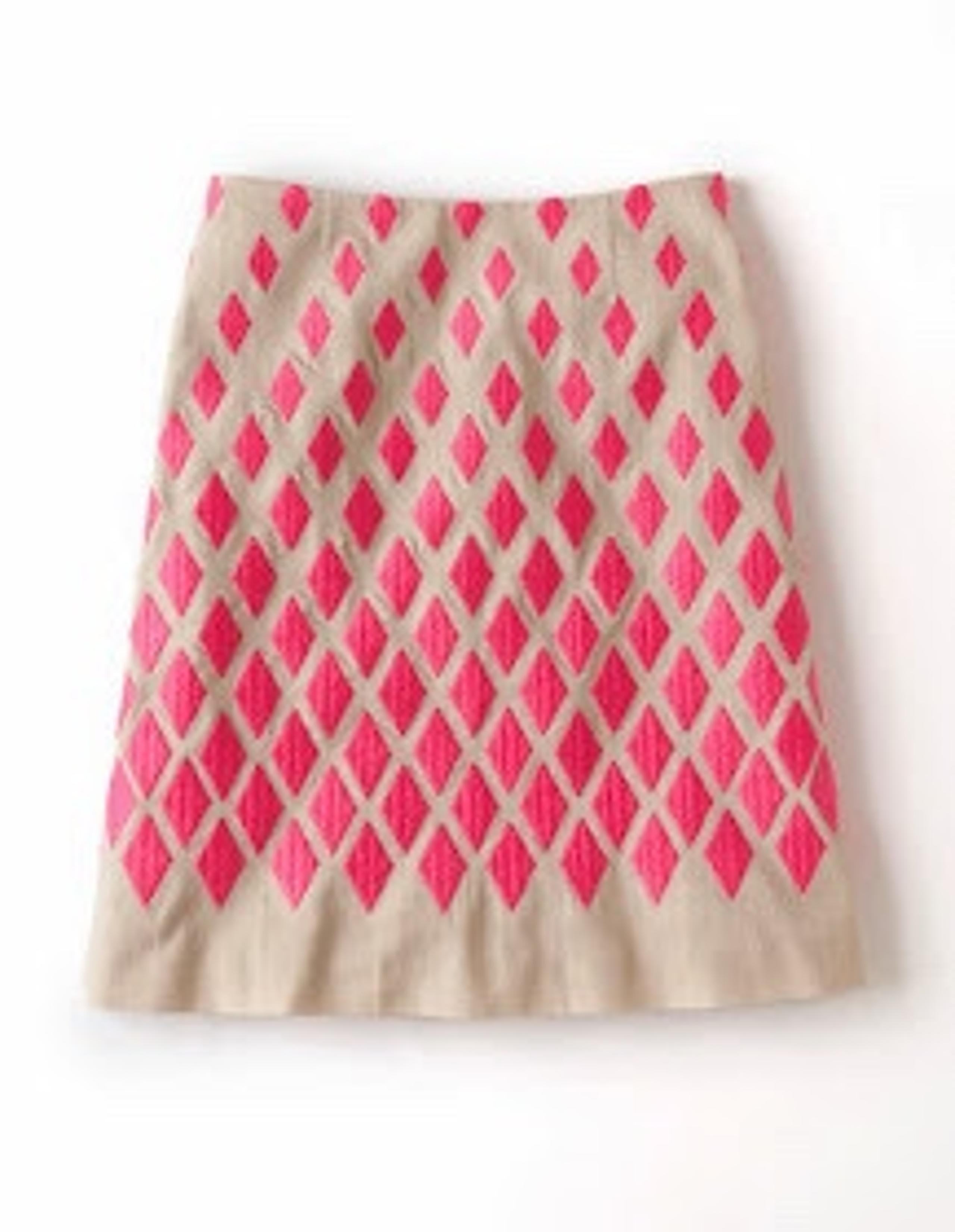 Boden Embroidered A-Line Skirt Pink Khaki Preppy