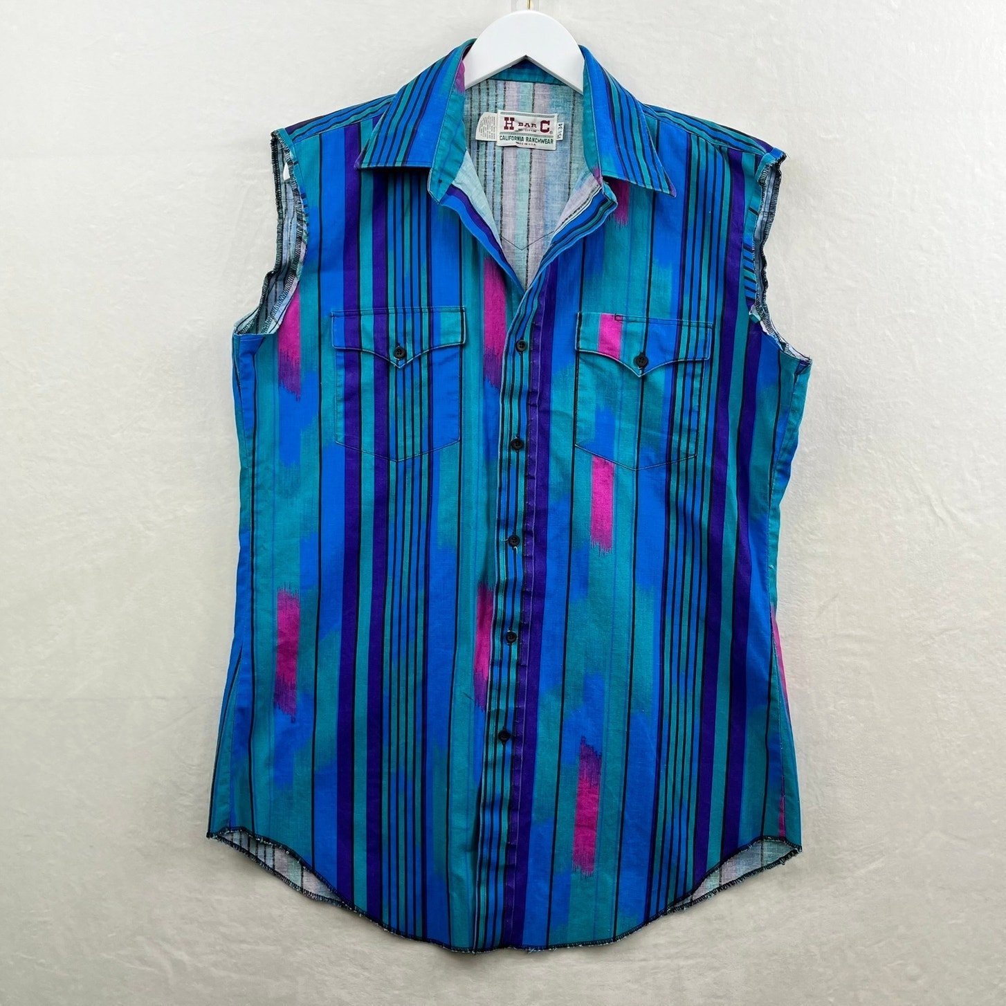 Vintage H Bar C California Ranchwear, Sleeveless Button Up Shirt 15½ 34 Medium