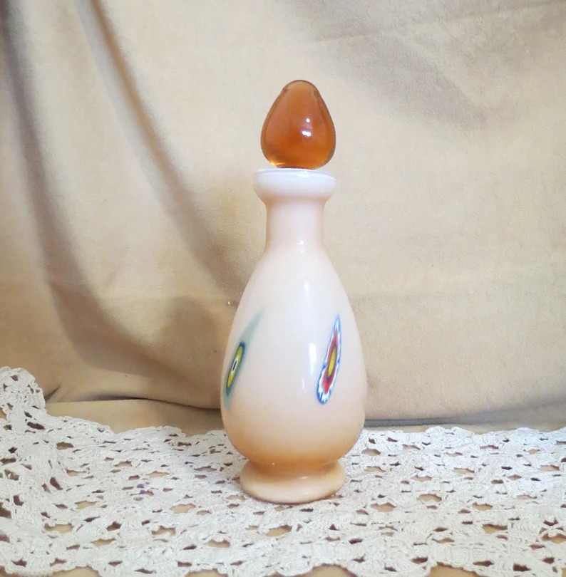 Vintage Cased Glass Hand Blown Large Perfume Bottle Milleflori Glass Perfume Bot