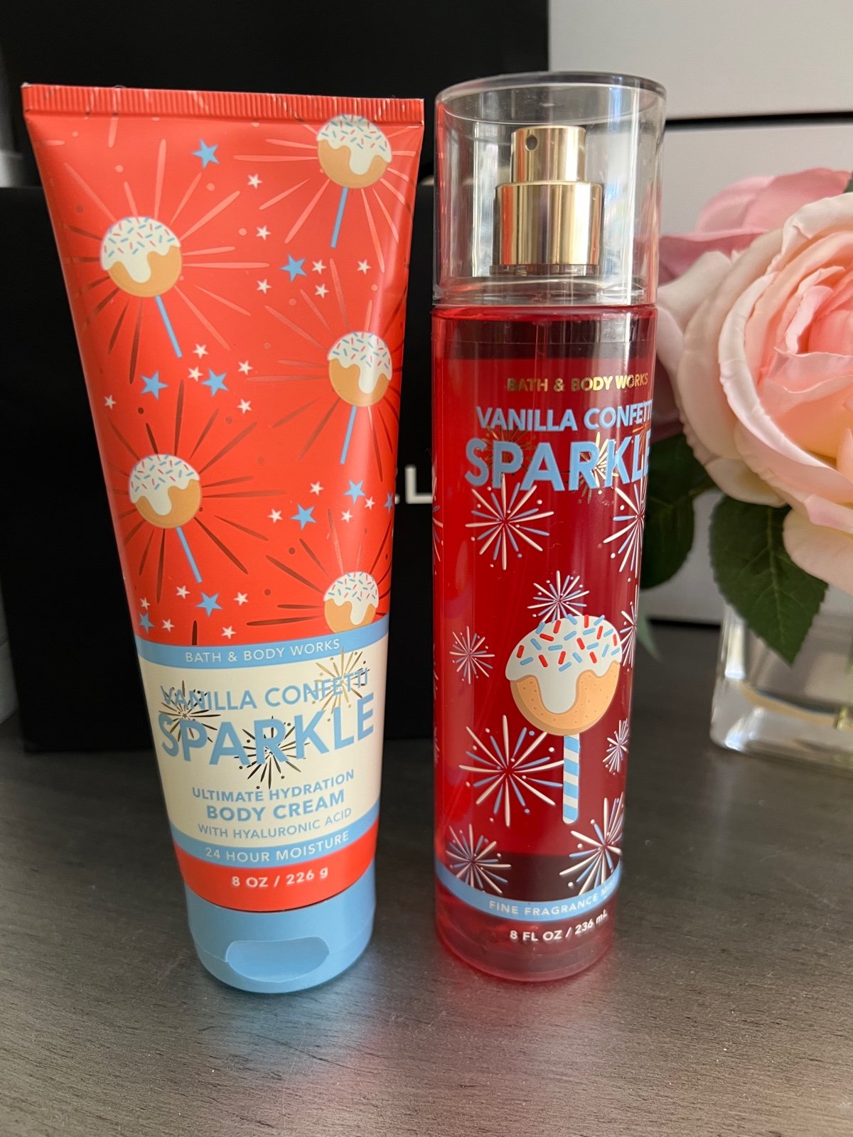Bath and Body Works vanilla confetti sparkle fragrance mist and body cream