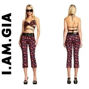 NWOT | I.AM.GIA | Black & Pink Heart Print Rylee Capri Cropped Pant | S
